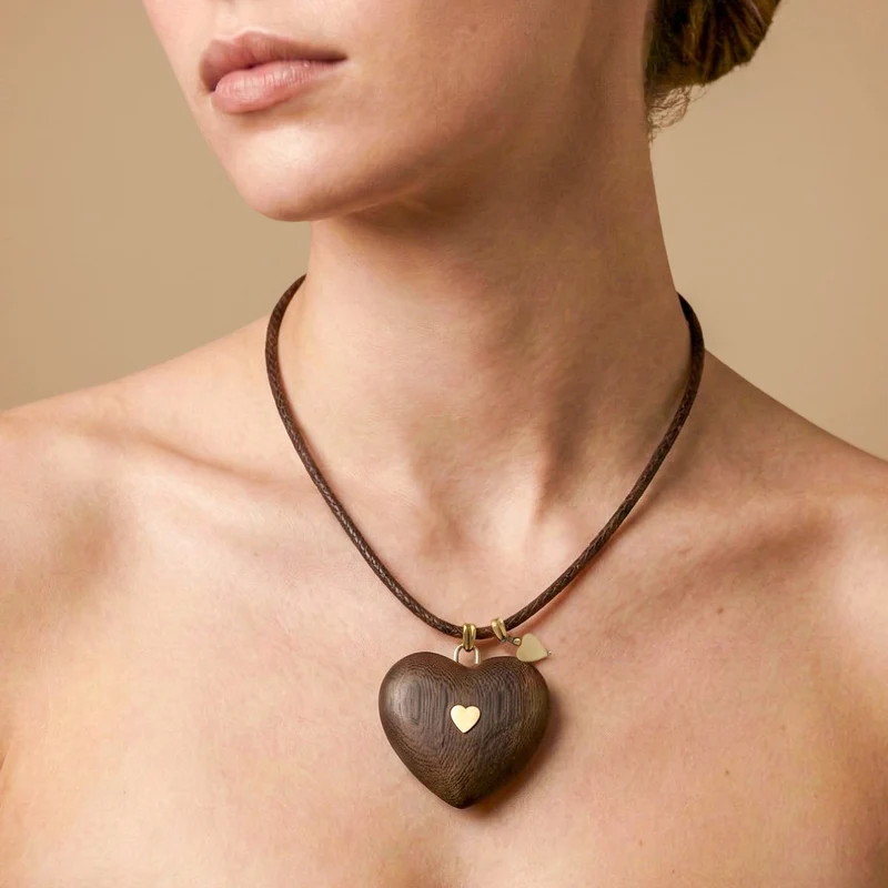 Collier Nature Bijoux Wild Heart Pendentif coeur bois