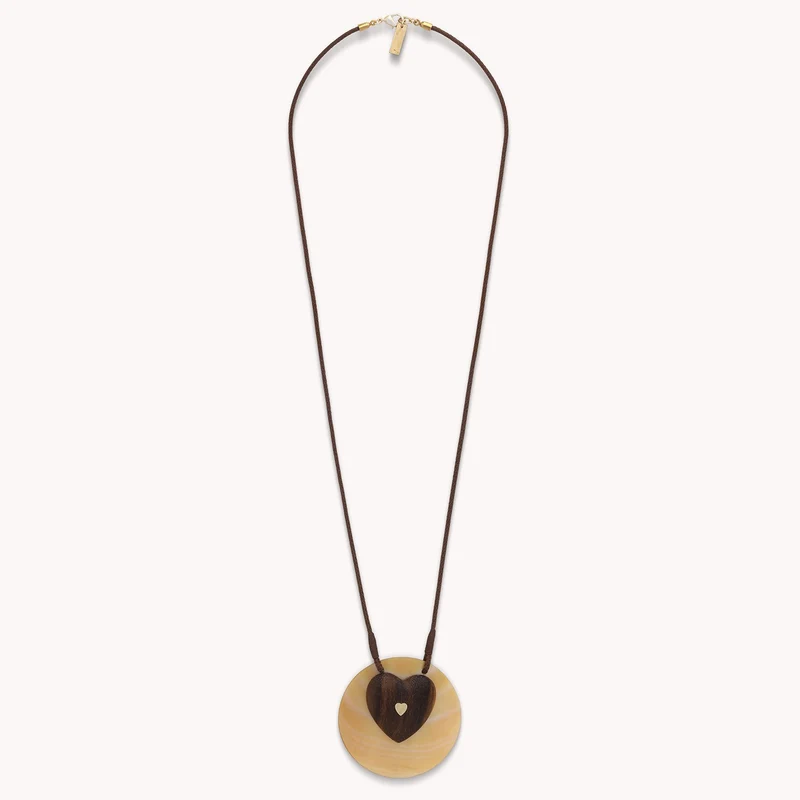 Collier Nature Bijoux Wild Heart Long Pendentif Nacre et Bois