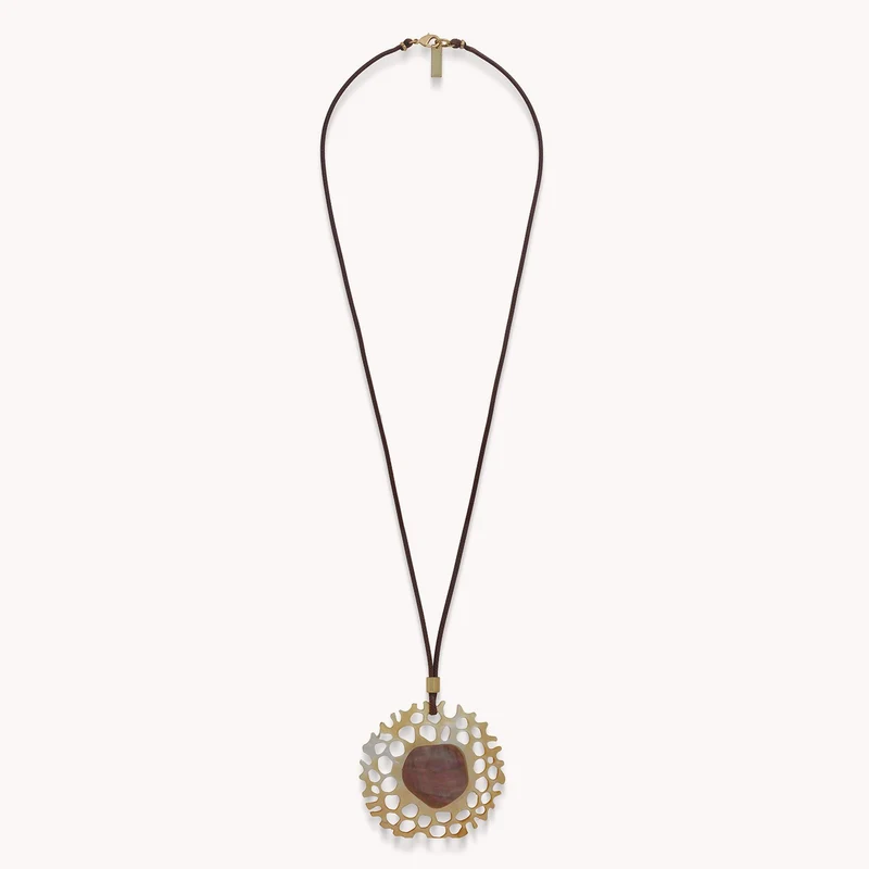 Collier Nature Bijoux Corallium Long Pendentif Nacre Ajourée