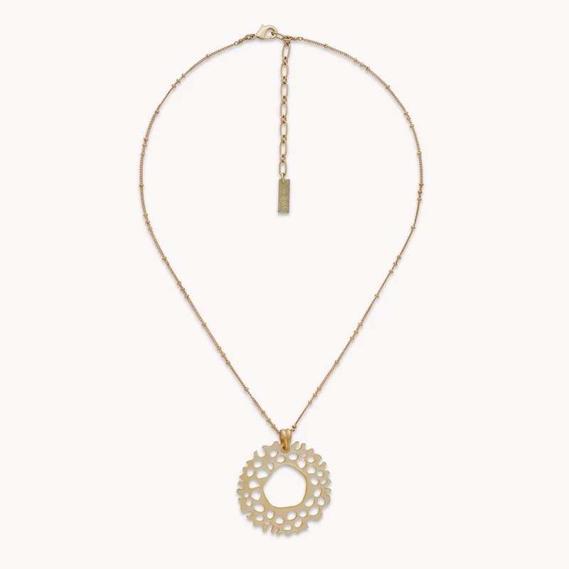 Collier Nature Bijoux Corallium Petit Pendentif Anneau Nacre Dorée