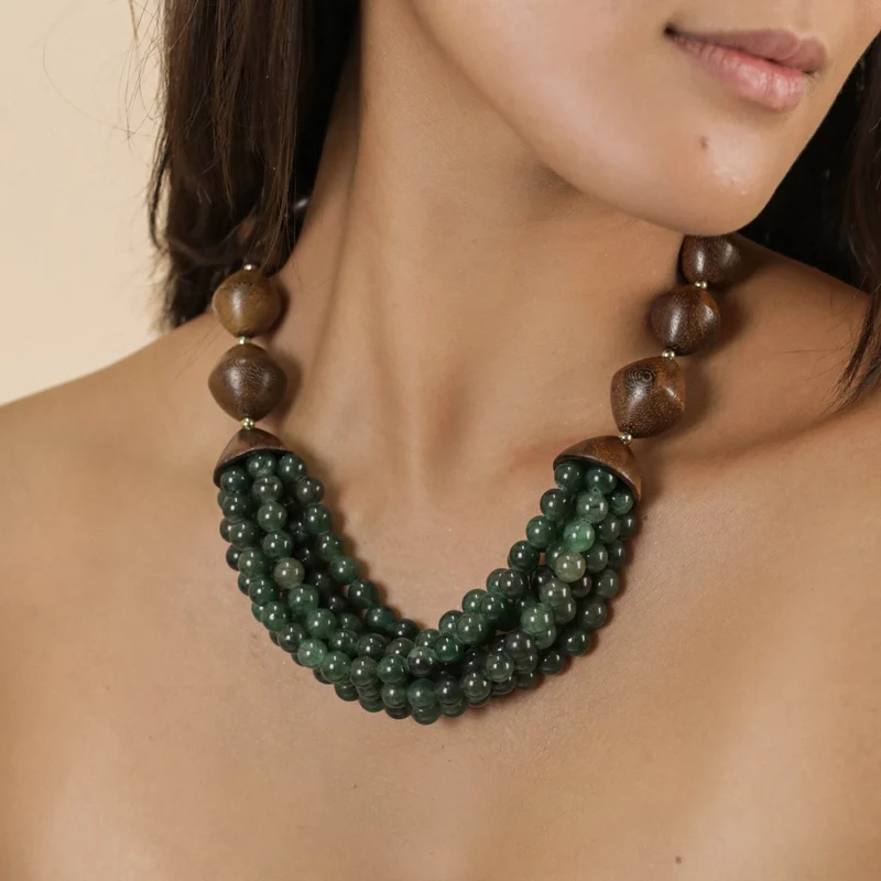 Collier Nature Bijoux Aventurine Plastron Multirangs Aventurine