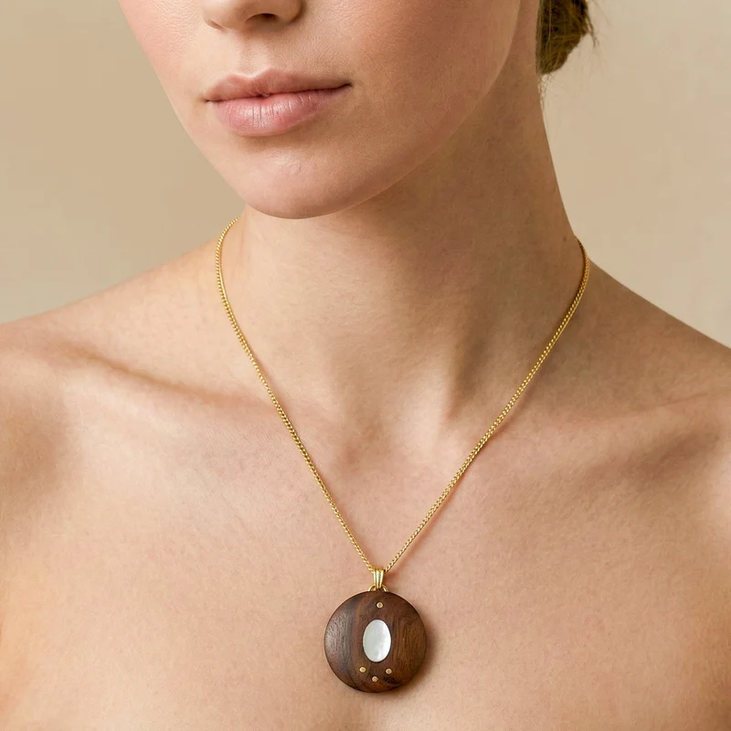 Collier Nature Bijoux Oman Chaine Dorée Petit Pendentif Rond