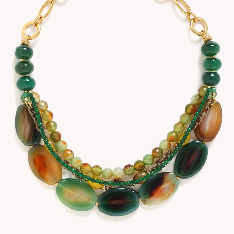 Collier Nature Bijoux Agata Verde Plastron 4 Rangs