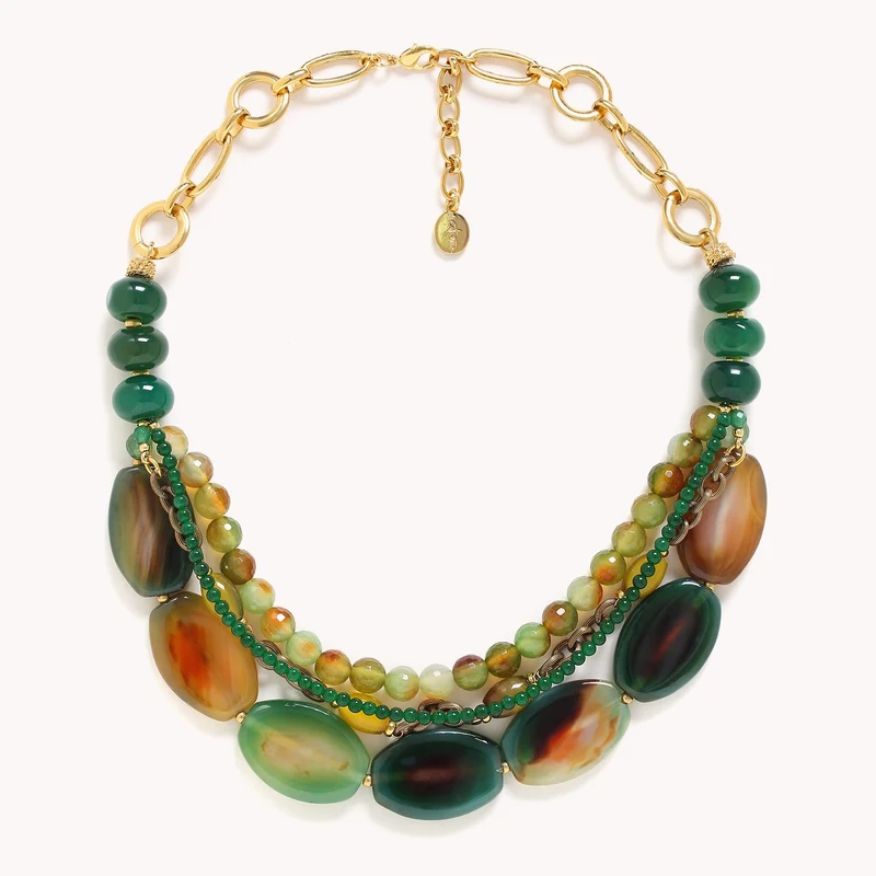Collier Nature Bijoux Agata Verde Plastron 4 Rangs