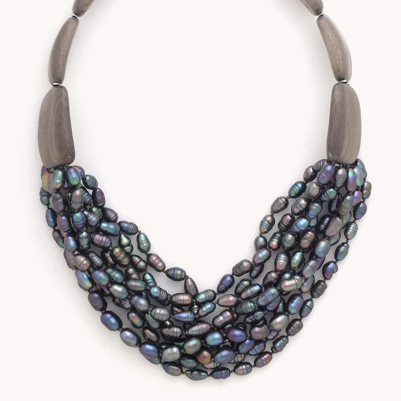Collier Nature Bijoux Pebble Beach Plastron Multirangs de Perles