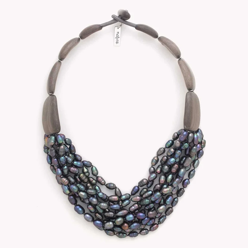 Collier Nature Bijoux Pebble Beach Plastron Multirangs de Perles