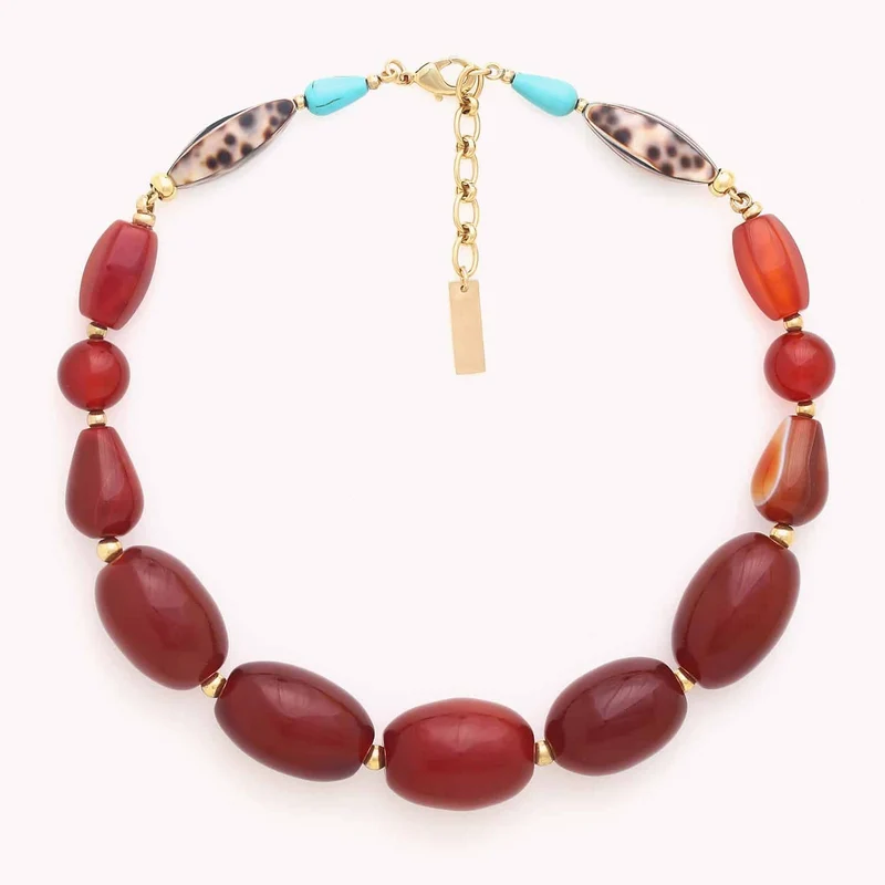 Collier Nature Bijoux Surabaya Court Gradué Perles Agate Ovales