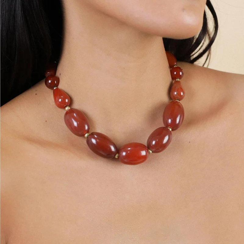 Collier Nature Bijoux Surabaya Court Gradué Perles Agate Ovales