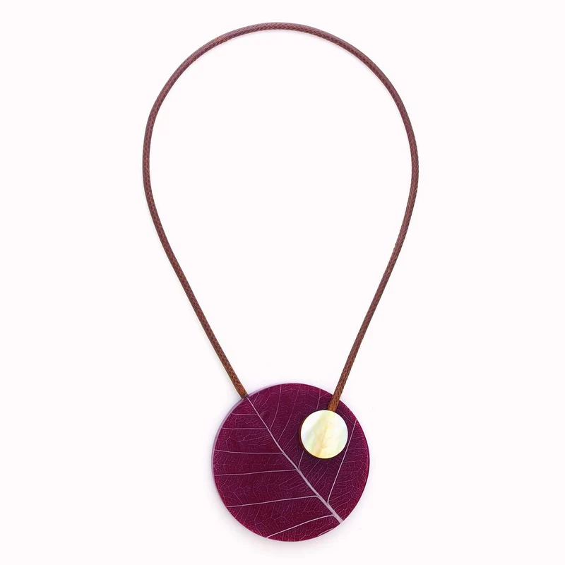 Collier Nature Bijoux Ficus Carica Court Bordeaux Fermoir Aimanté