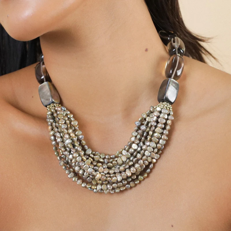 Collier Nature Bijoux L'ile Rousse Plastron Multirangs de Perles