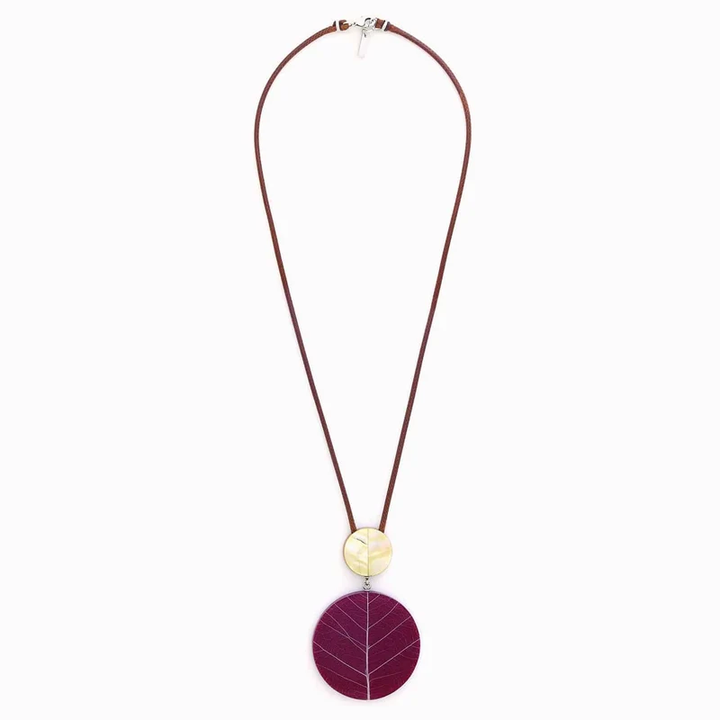 Collier Nature Bijoux Ficus Carica Long Pendentif Bordeaux