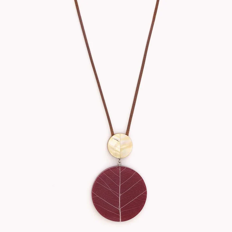 Collier Nature Bijoux Ficus Carica Long Pendentif Bordeaux