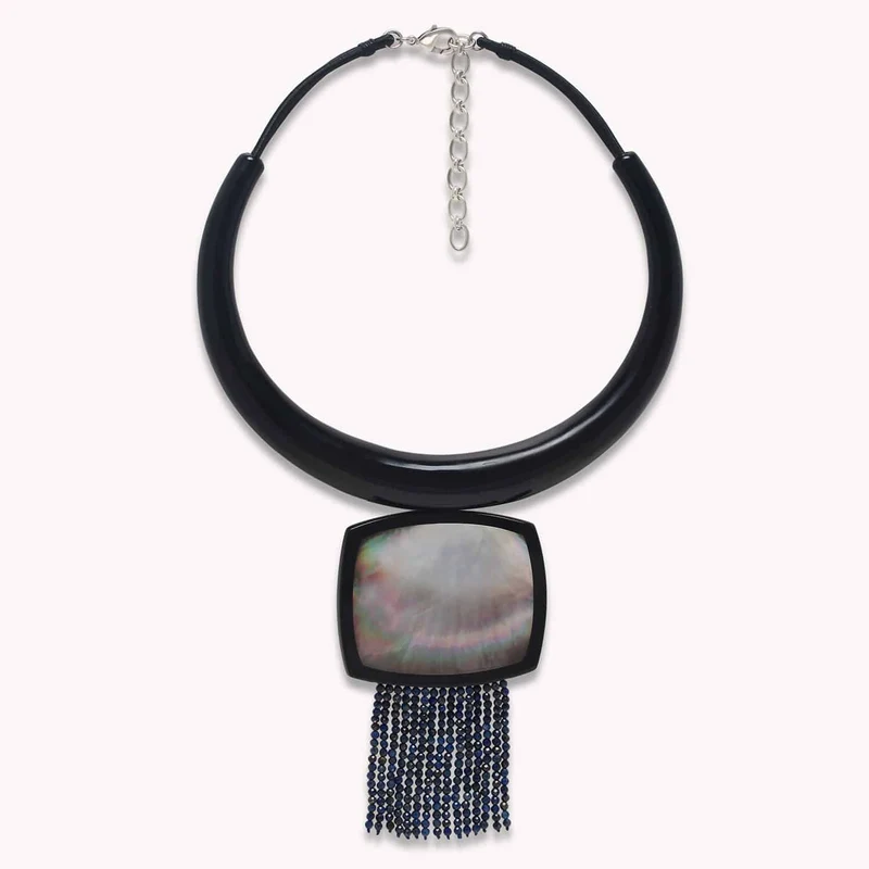 Collier Nature Bijoux Calypso Torque Nacre Noire et Lapis-lazuli