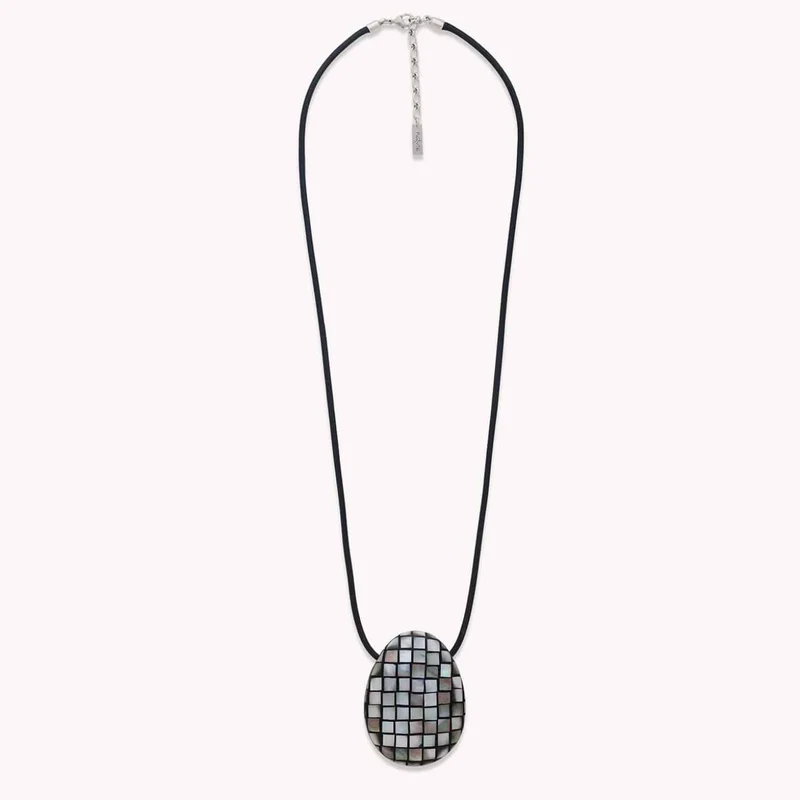 Collier Nature Bijoux Rivoli Long Pendentif Marqueterie Nacre Noire
