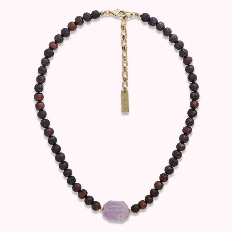 Collier Nature Bijoux Belle De Nuit Améthyste Brute