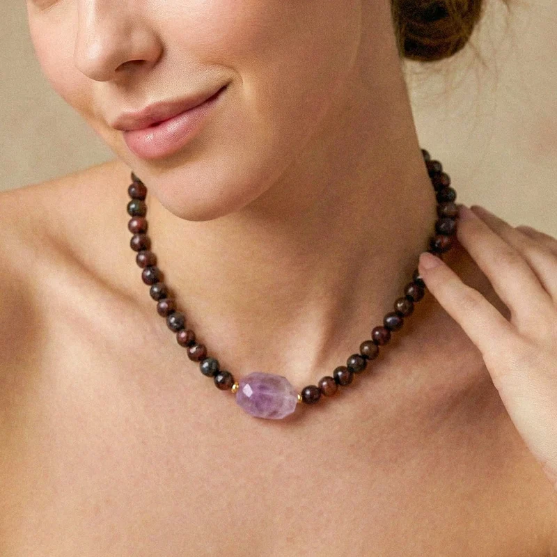 Collier Nature Bijoux Belle De Nuit Améthyste Brute