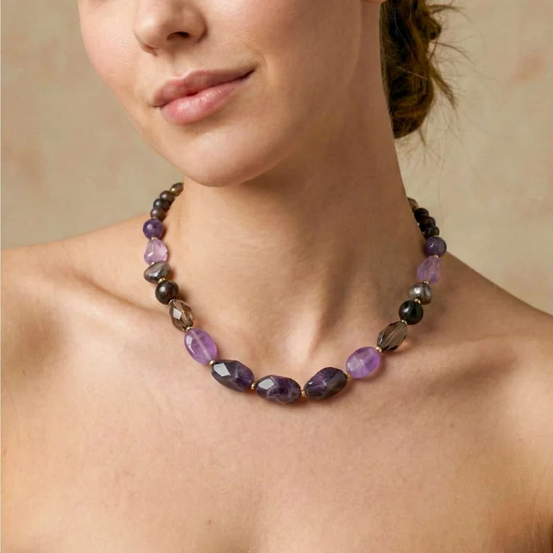 Collier Nature Bijoux Belle De Nuit Court Multi Matières