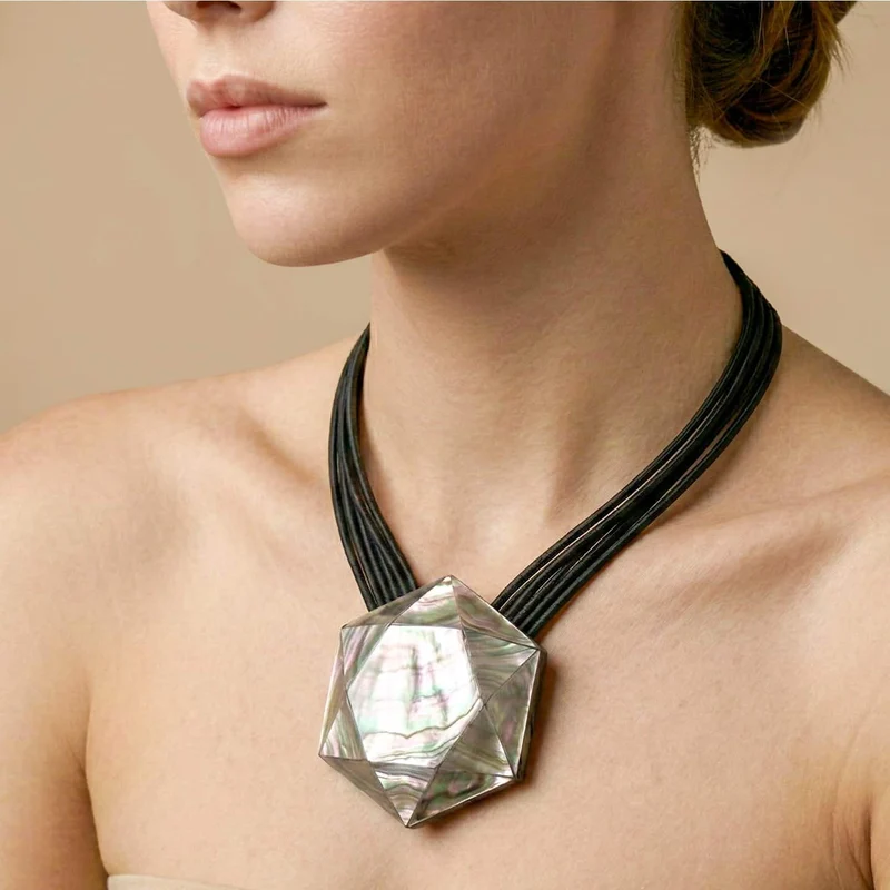 Collier Nature Bijoux Vendome Plastron Pendentif Nacre et Sandow
