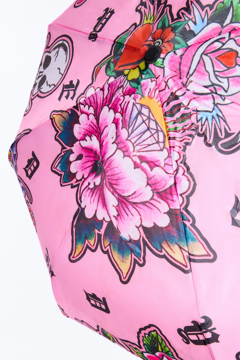 Ed Hardy Floral Skull Umbrella - Pink