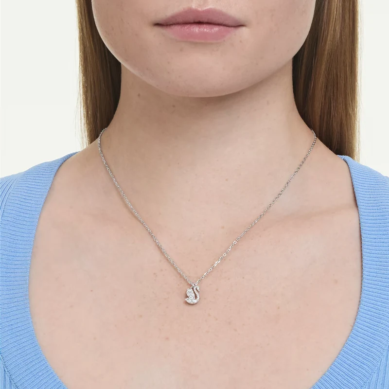 Pendentif Swarovski - Swan Pave - Blanc & Argenté