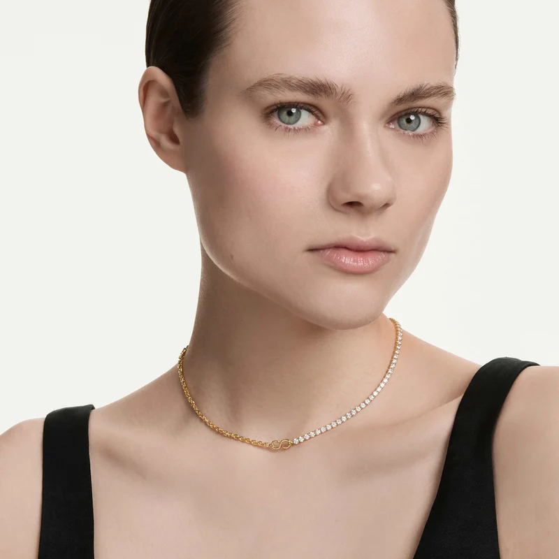 Collier Swarovski - Matrix - Taille ronde - Maillon en S - Blanc & Doré