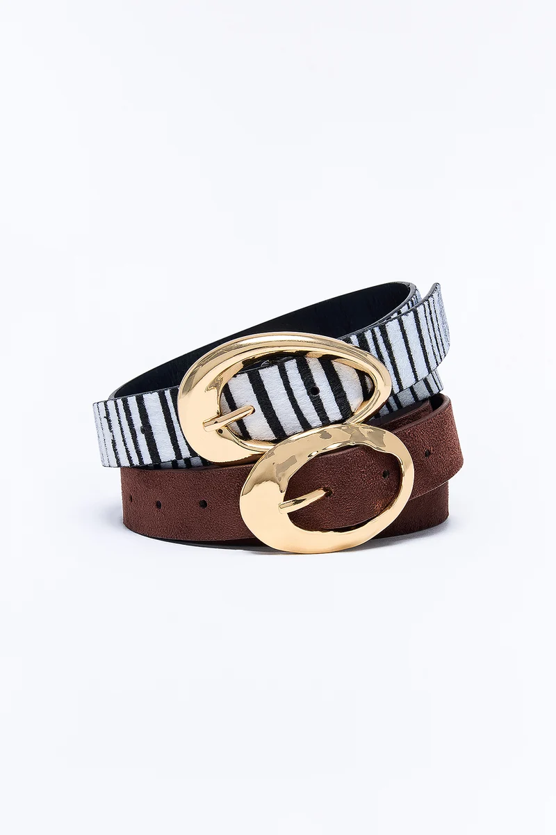 Wild Days Faux Suede 2 Piece Belt Set - Brown/combo
