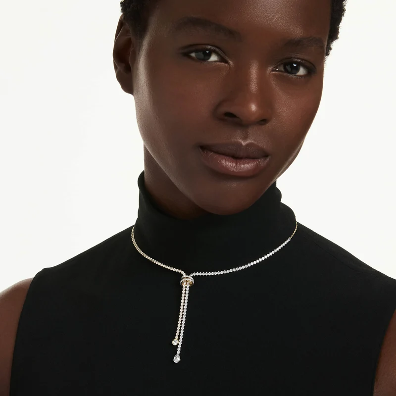 Collier Swarovski - Hyperbola - Taille ronde Nœud - Longueur ajustable - Blanc & Argenté