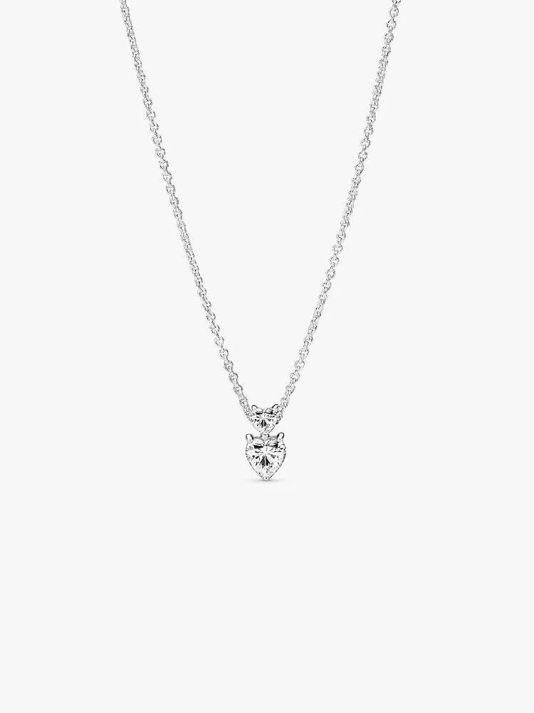 Collier Pendentif Cœur Double Scintillant Argent | Pandora