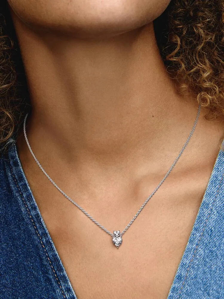 Collier Pendentif Cœur Double Scintillant Argent | Pandora