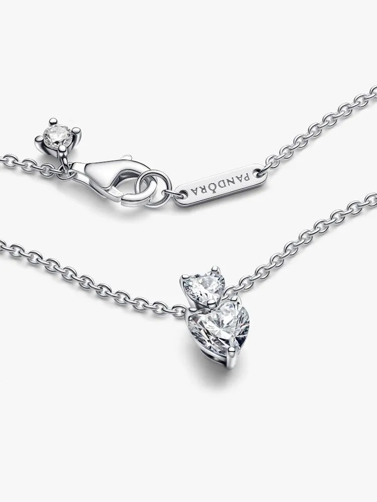 Collier Pendentif Cœur Double Scintillant Argent | Pandora
