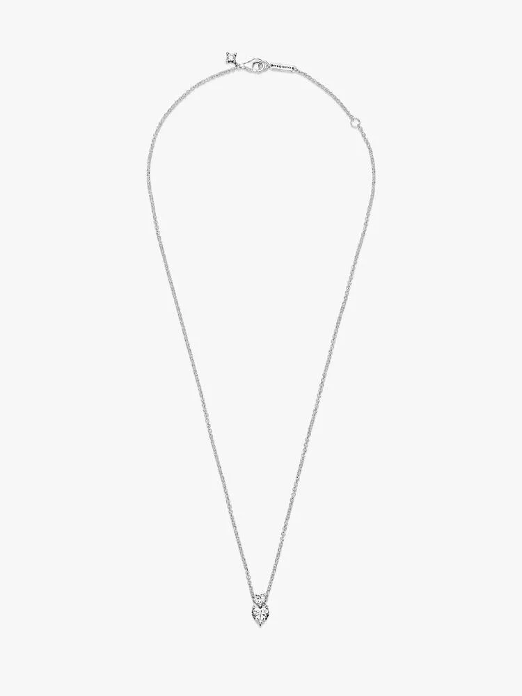 Collier Pendentif Cœur Double Scintillant Argent | Pandora