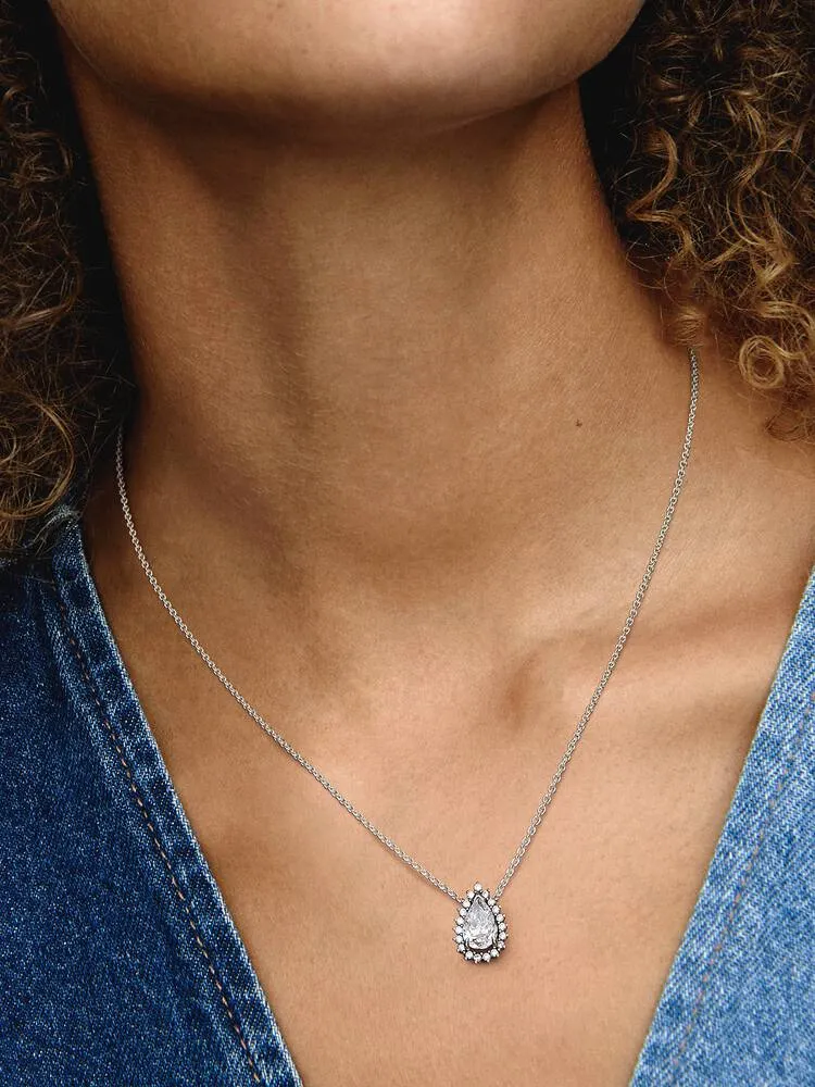 Collier Halo Poire Scintillante Argent | Pandora