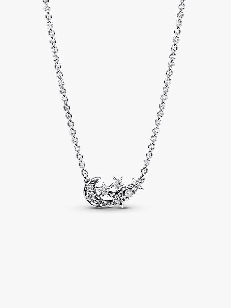 Collier Lune & Étoile Scintillantes Longueur Ajustable Argent | Pandora