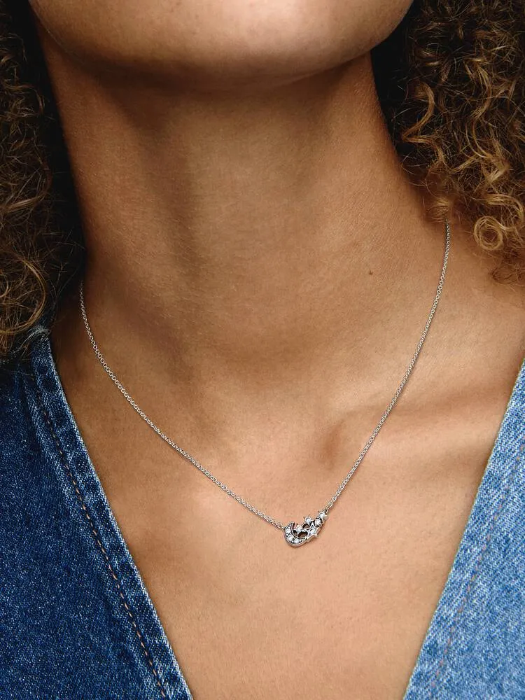 Collier Lune & Étoile Scintillantes Longueur Ajustable Argent | Pandora