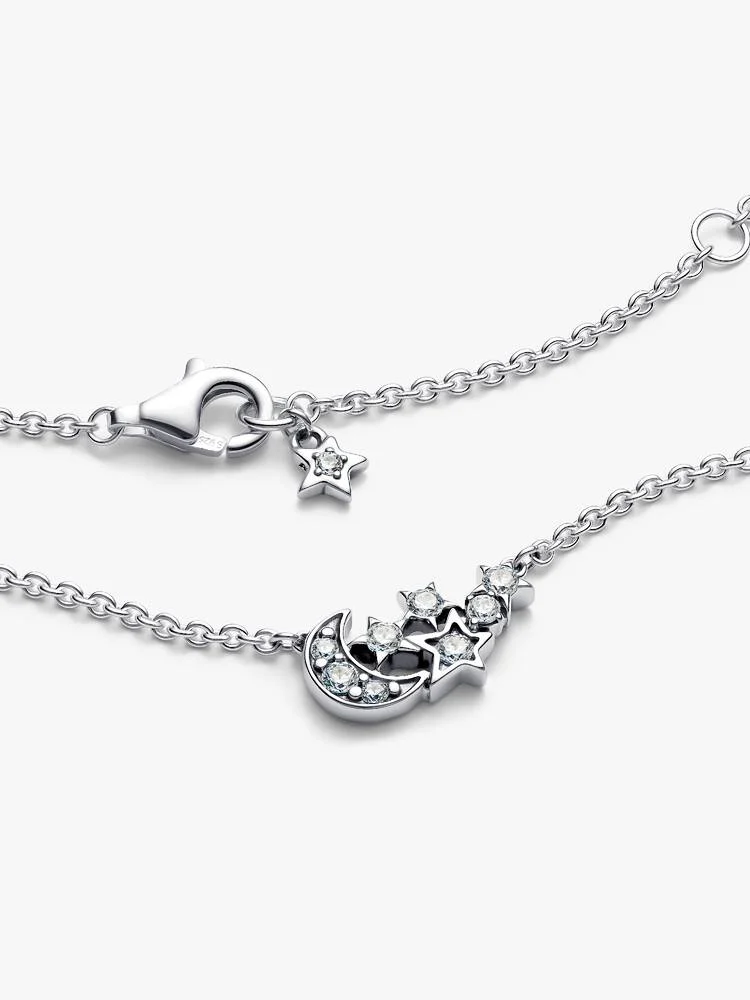 Collier Lune & Étoile Scintillantes Longueur Ajustable Argent | Pandora