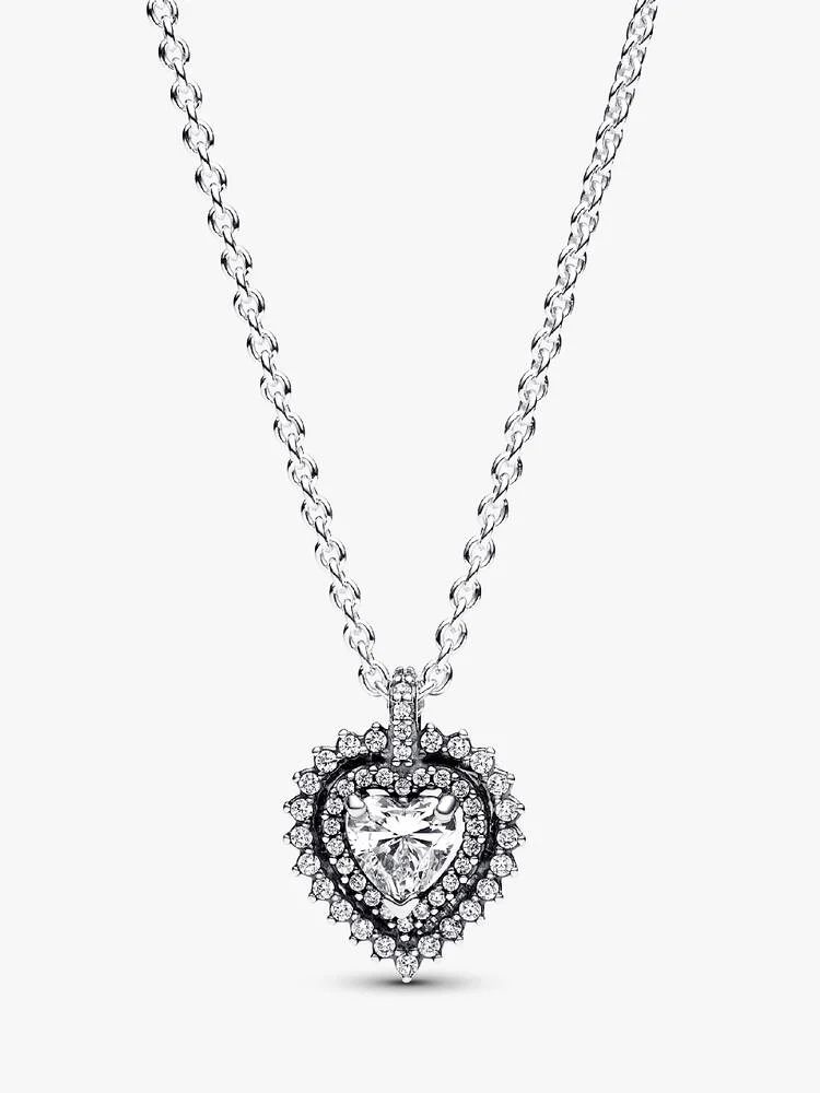 Collier Pendentif Halo Cœur Scintillant Argent | Pandora