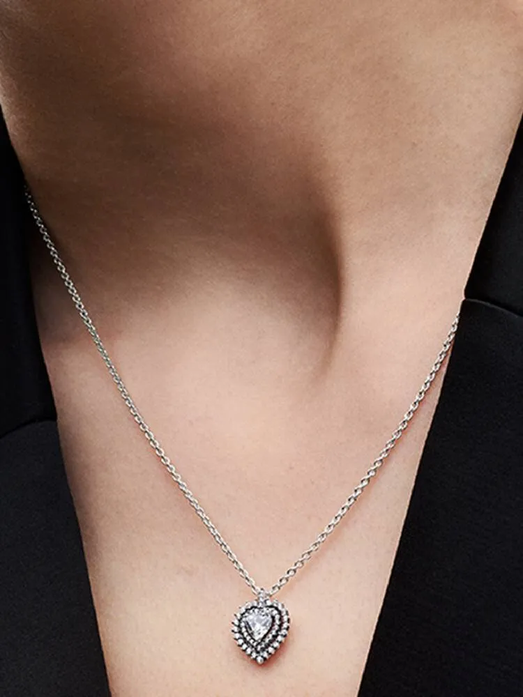 Collier Pendentif Halo Cœur Scintillant Argent | Pandora