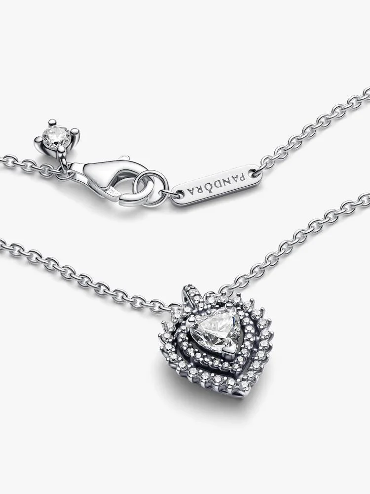 Collier Pendentif Halo Cœur Scintillant Argent | Pandora
