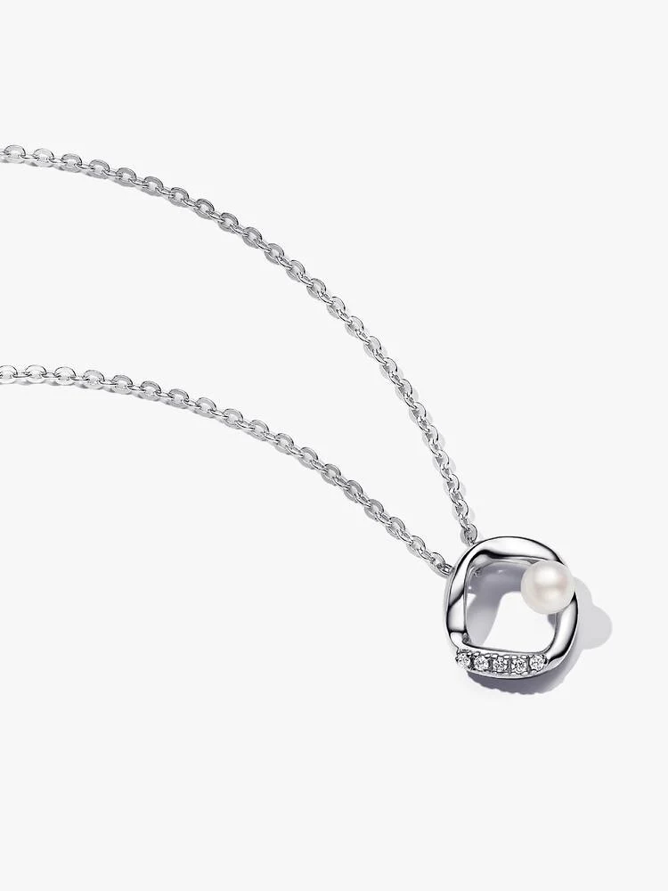 Collier Cercle Pavé de Forme Organique & Perle de Culture d'Eau Douce Traitée Argent | Pandora
