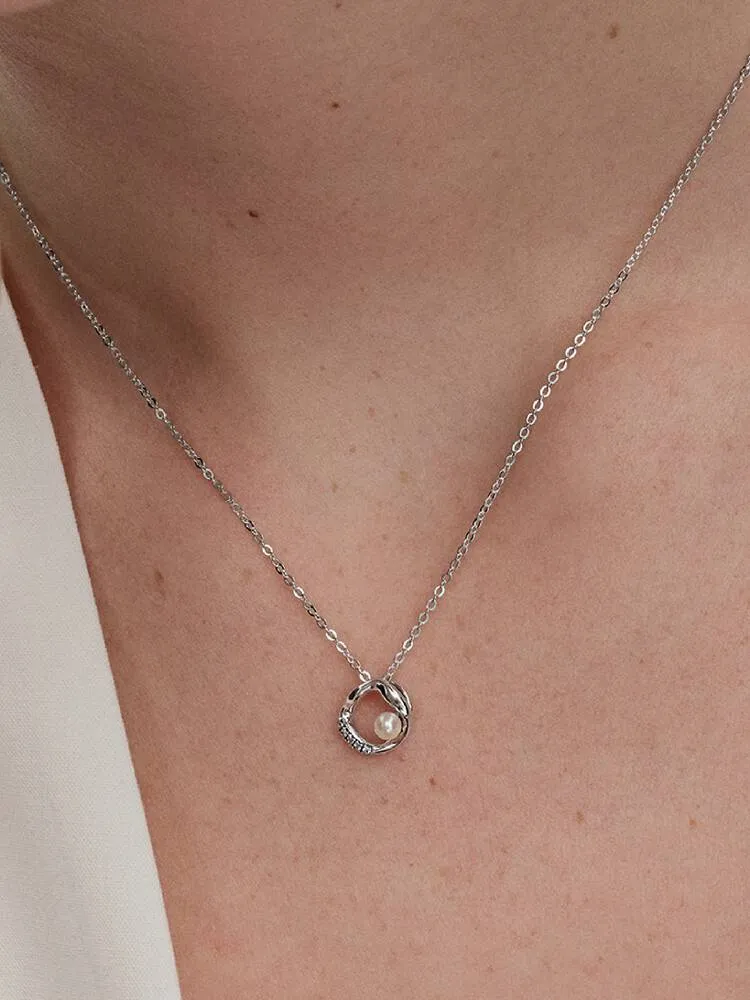 Collier Cercle Pavé de Forme Organique & Perle de Culture d'Eau Douce Traitée Argent | Pandora