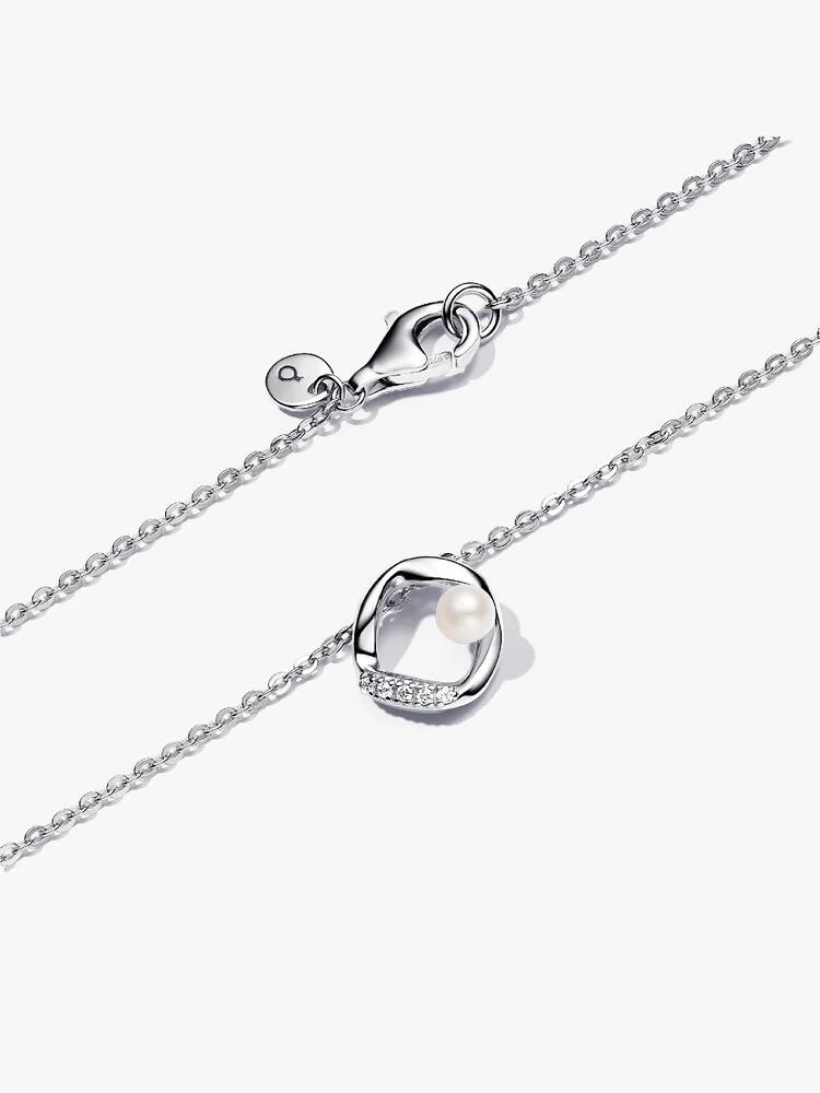 Collier Cercle Pavé de Forme Organique & Perle de Culture d'Eau Douce Traitée Argent | Pandora