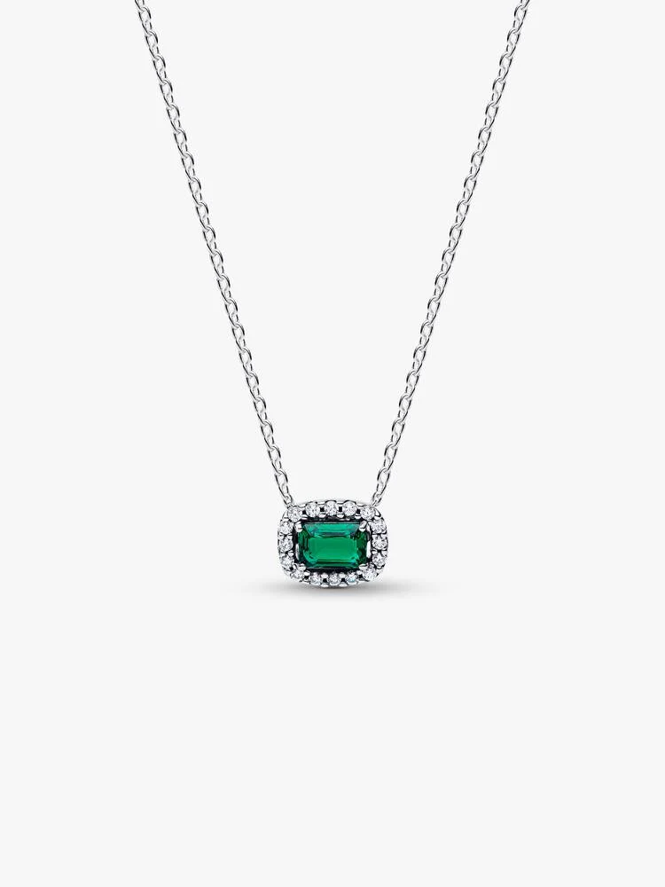 Collier Pendentif Halo Vert Scintillant Rectangulaire Argent | Pandora