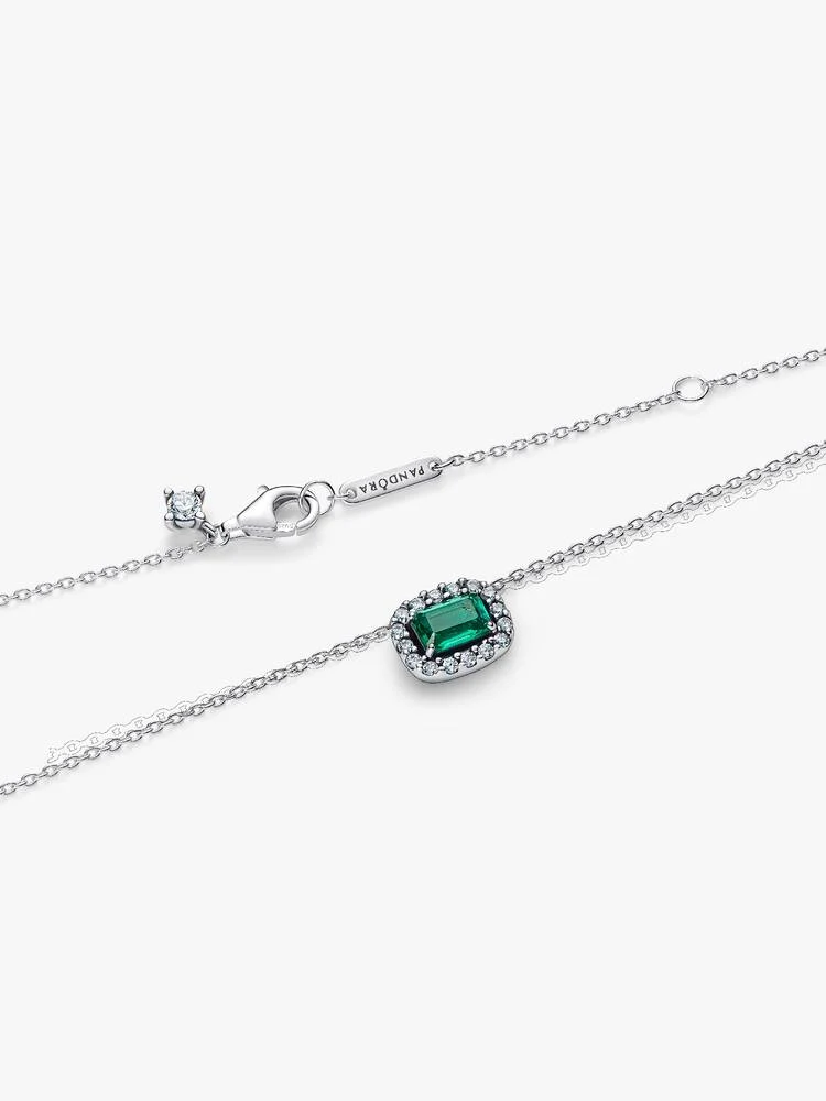 Collier Pendentif Halo Vert Scintillant Rectangulaire Argent | Pandora