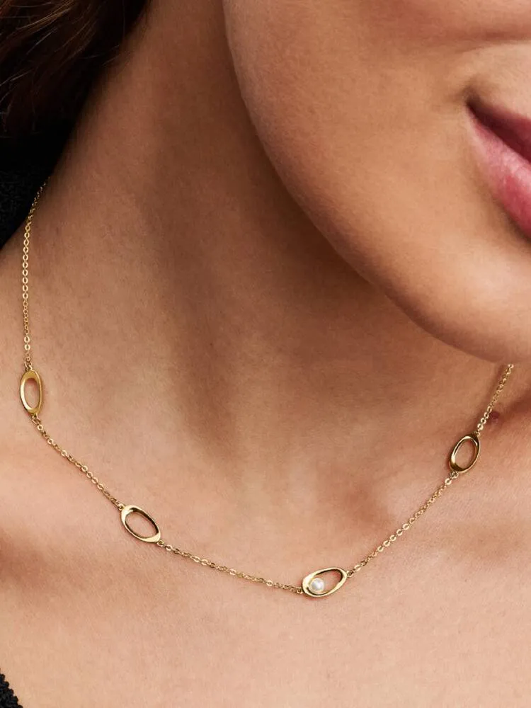 Collier Ovale de Forme Organique & Perle de Culture d'Eau Douce Traitée Doré | Pandora