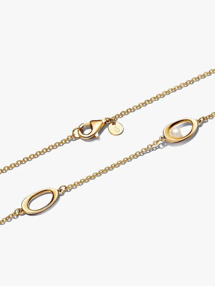 Collier Ovale de Forme Organique & Perle de Culture d'Eau Douce Traitée Doré | Pandora