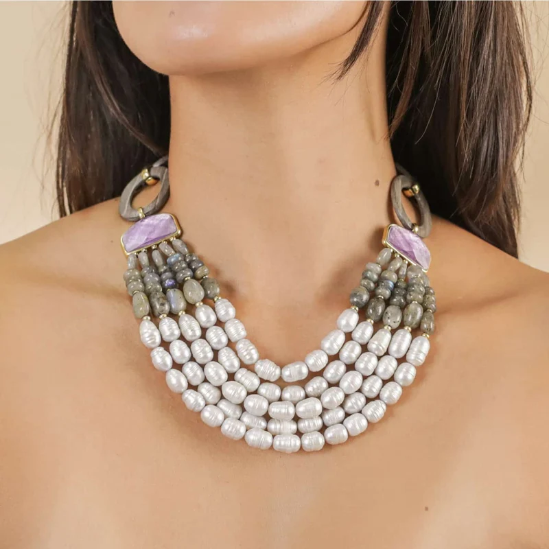 Collier Nature Bijoux Lavender Plastron 5 Rangs