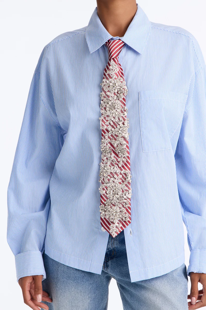 Day To Night Rhinestone Tie Scarf - Burgundy/combo