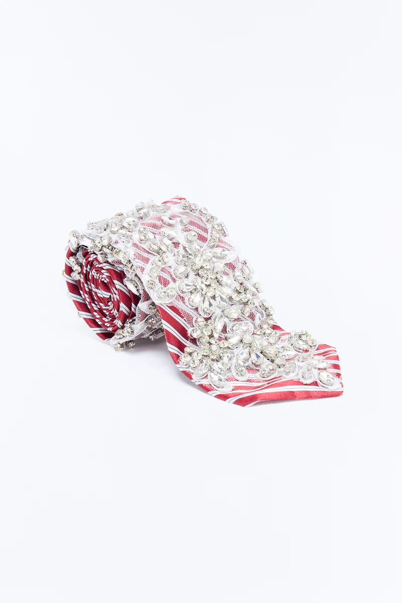 Day To Night Rhinestone Tie Scarf - Burgundy/combo