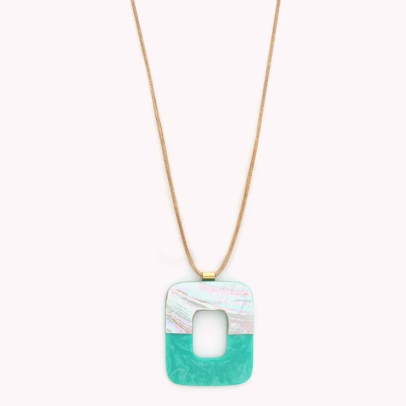 Collier Nature Bijoux Lagune Long Pendentif Rectangulaire