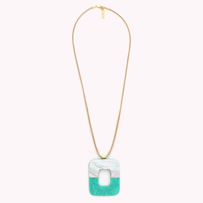 Collier Nature Bijoux Lagune Long Pendentif Rectangulaire